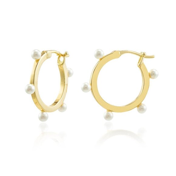 𝅺PEARL Caviar and Gold Hoop earrings - Picture 1 of 4